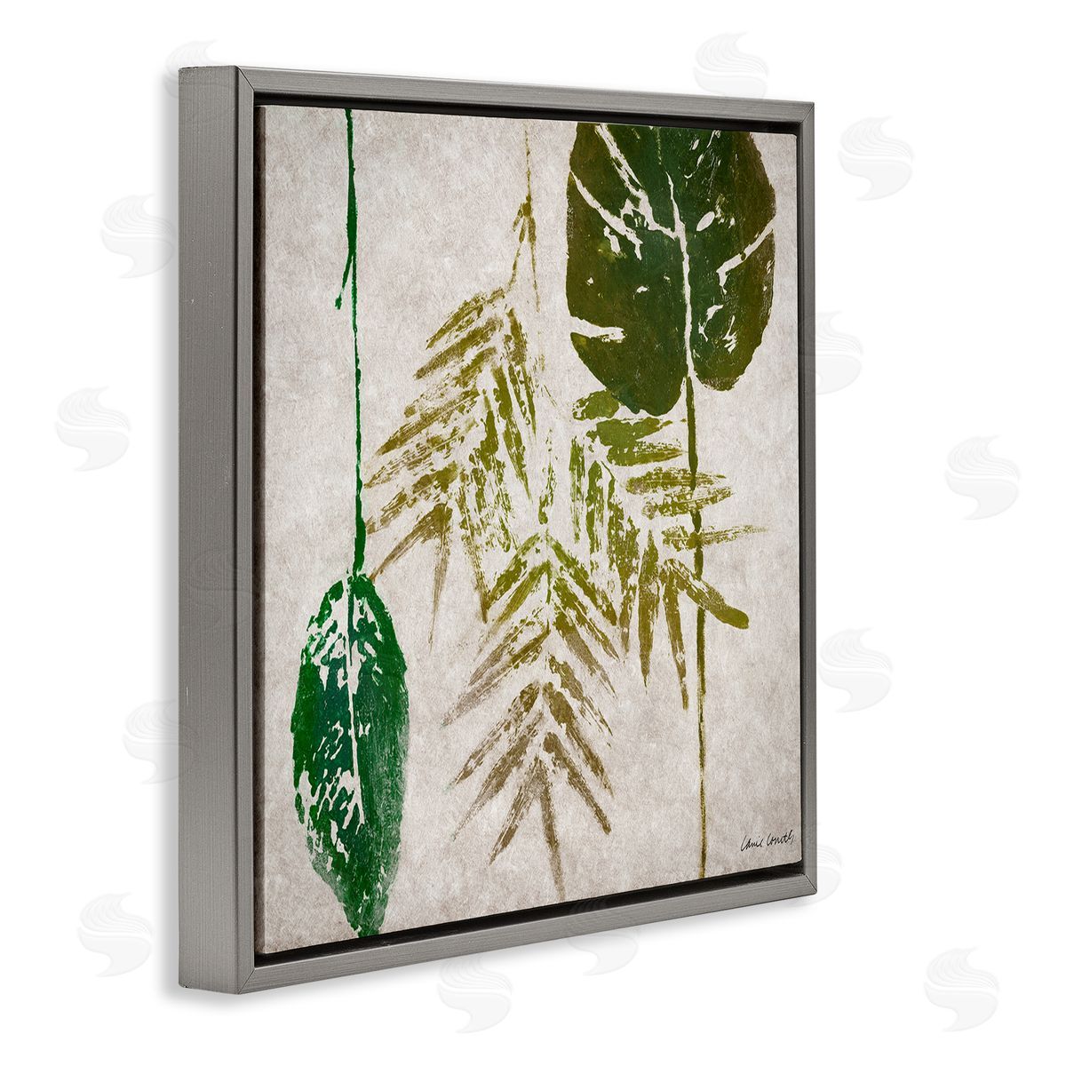 Botanical Leaf Impressions Grey Floating Frame Canvas Wall Art, Home Decor by Lanie Loreth