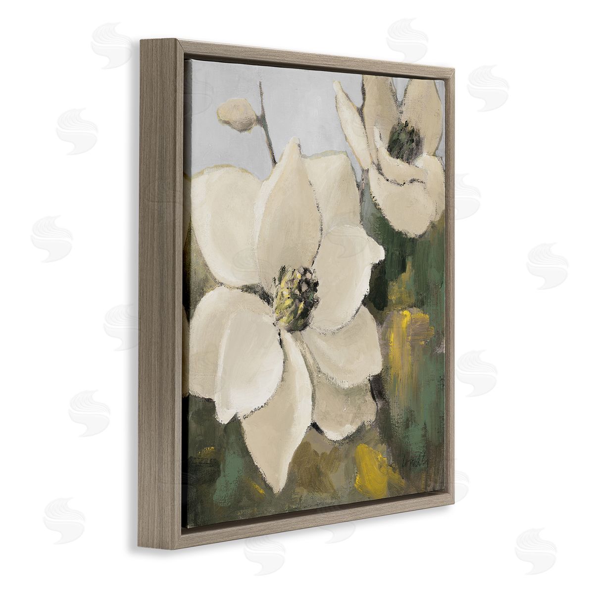 Two Magnolia Blossoms Brown Floating Frame Canvas Wall Art, Home Decor by Lanie Loreth