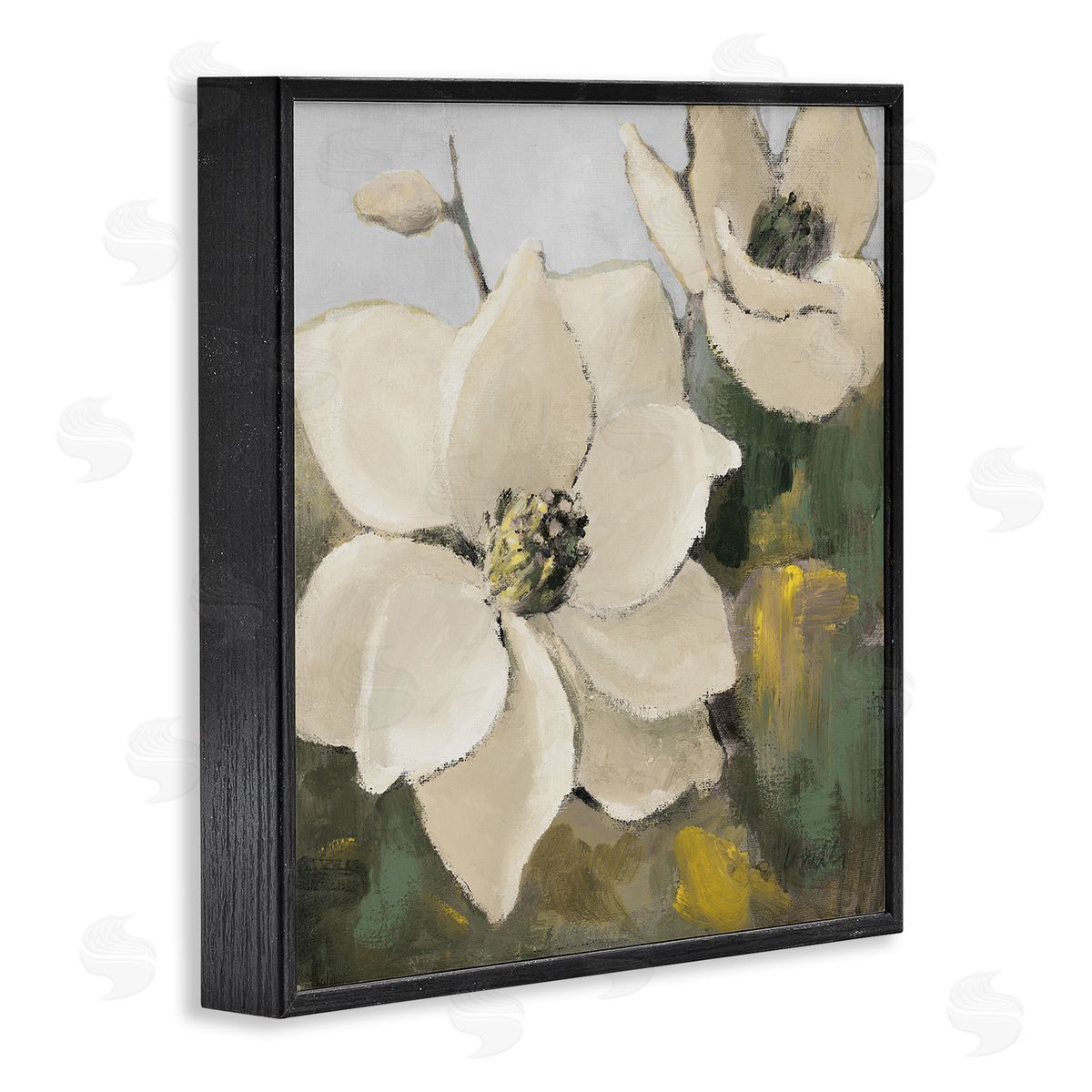 Two Magnolia Blossoms Black Frame Print Wall Art, Home Decor by Lanie Loreth