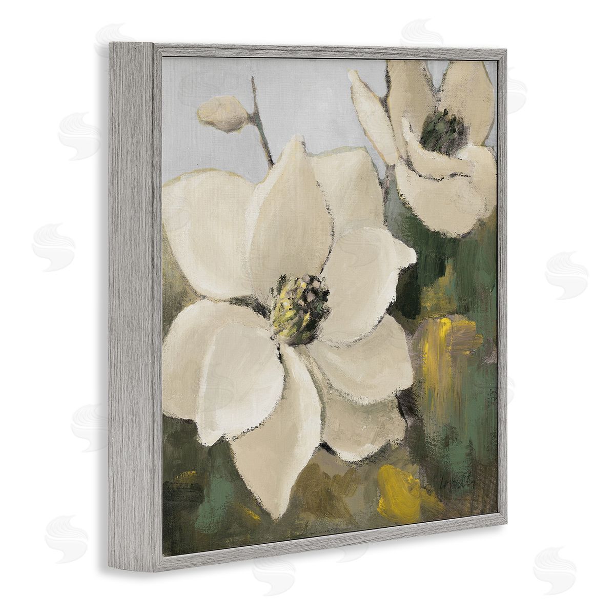 Two Magnolia Blossoms Grey Frame Print Wall Art, Home Decor by Lanie Loreth