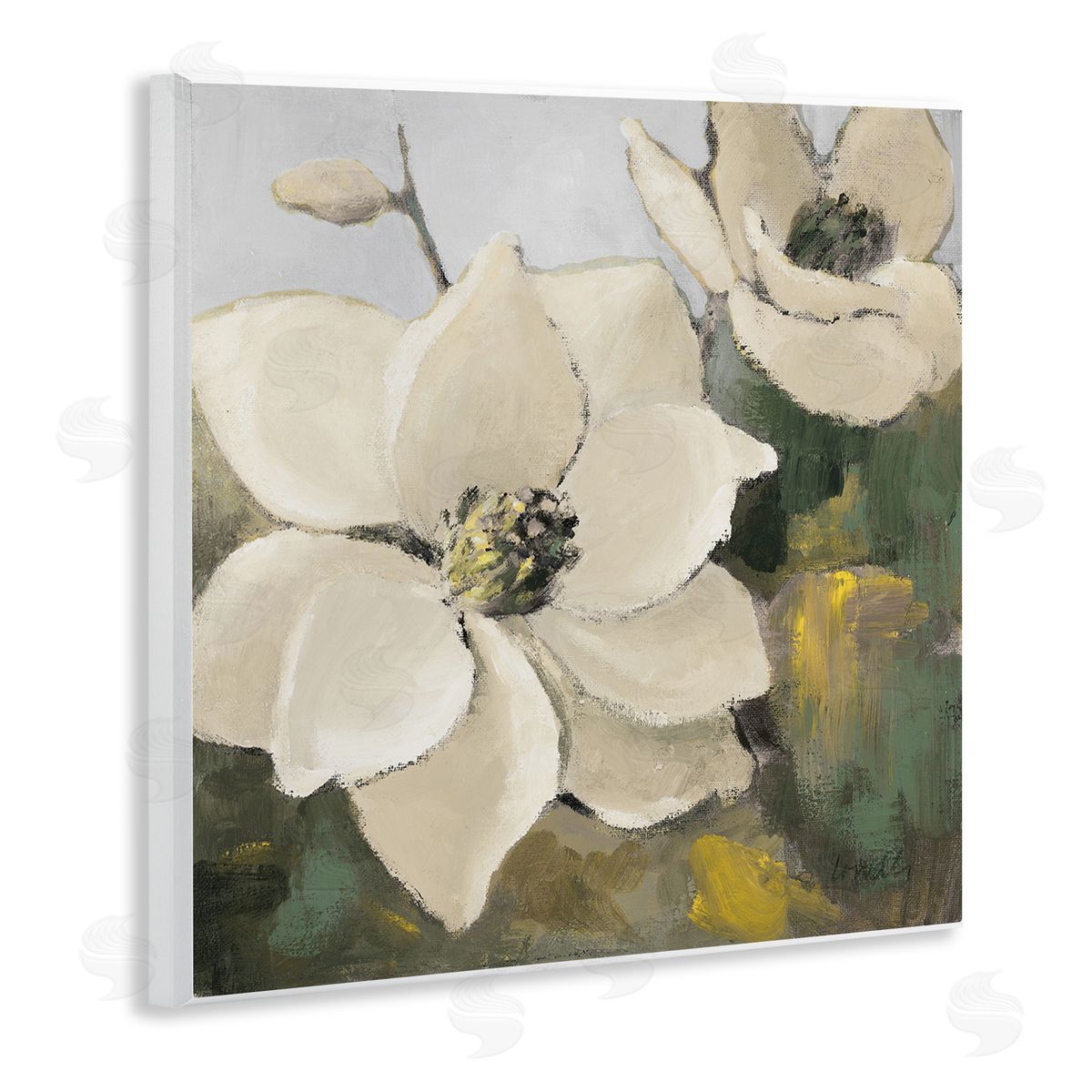 Two Magnolia Blossoms Wood Plaque Wall Art, Home Decor by Lanie Loreth