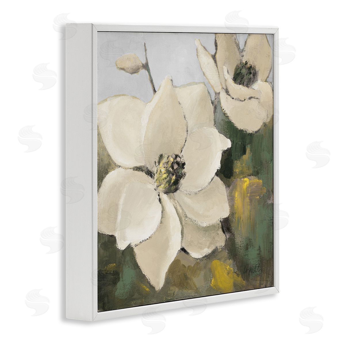 Two Magnolia Blossoms White Frame Print Wall Art, Home Decor by Lanie Loreth