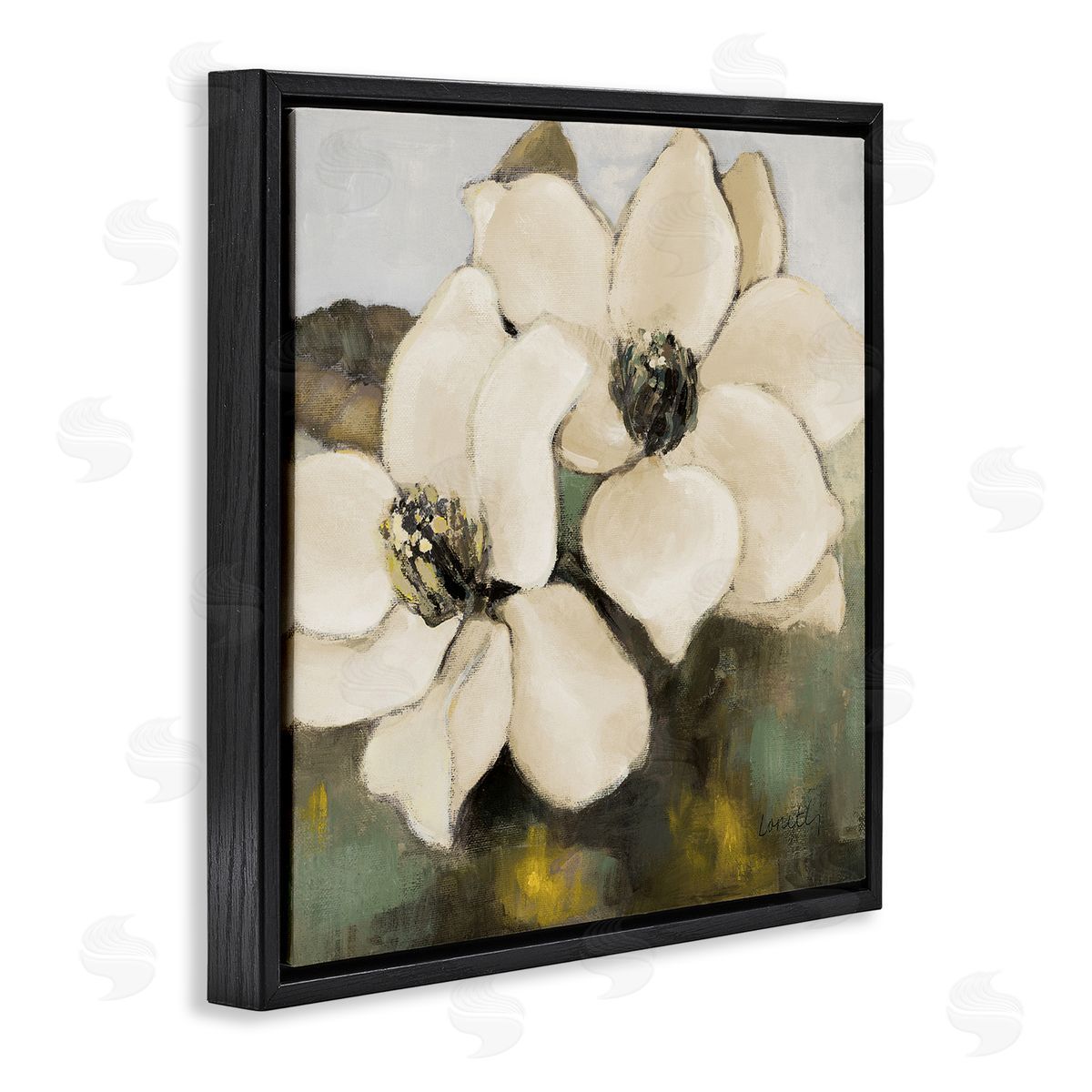 Magnolia Blossom Duo Black Floating Frame Canvas Wall Art, Home Decor by Lanie Loreth