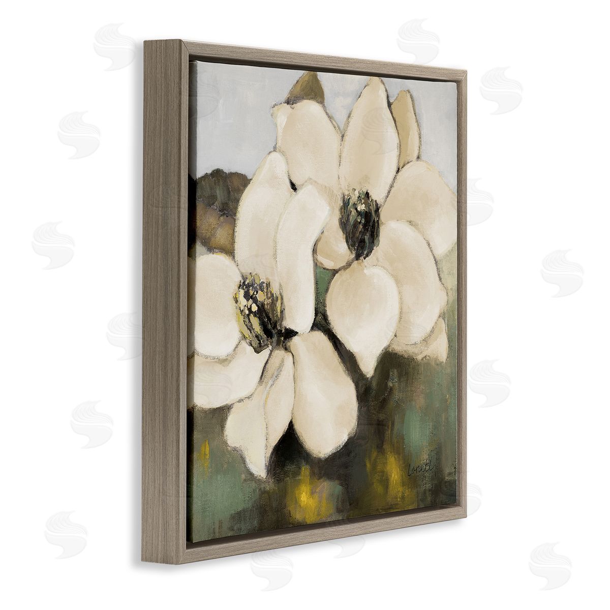 Magnolia Blossom Duo Brown Floating Frame Canvas Wall Art, Home Decor by Lanie Loreth