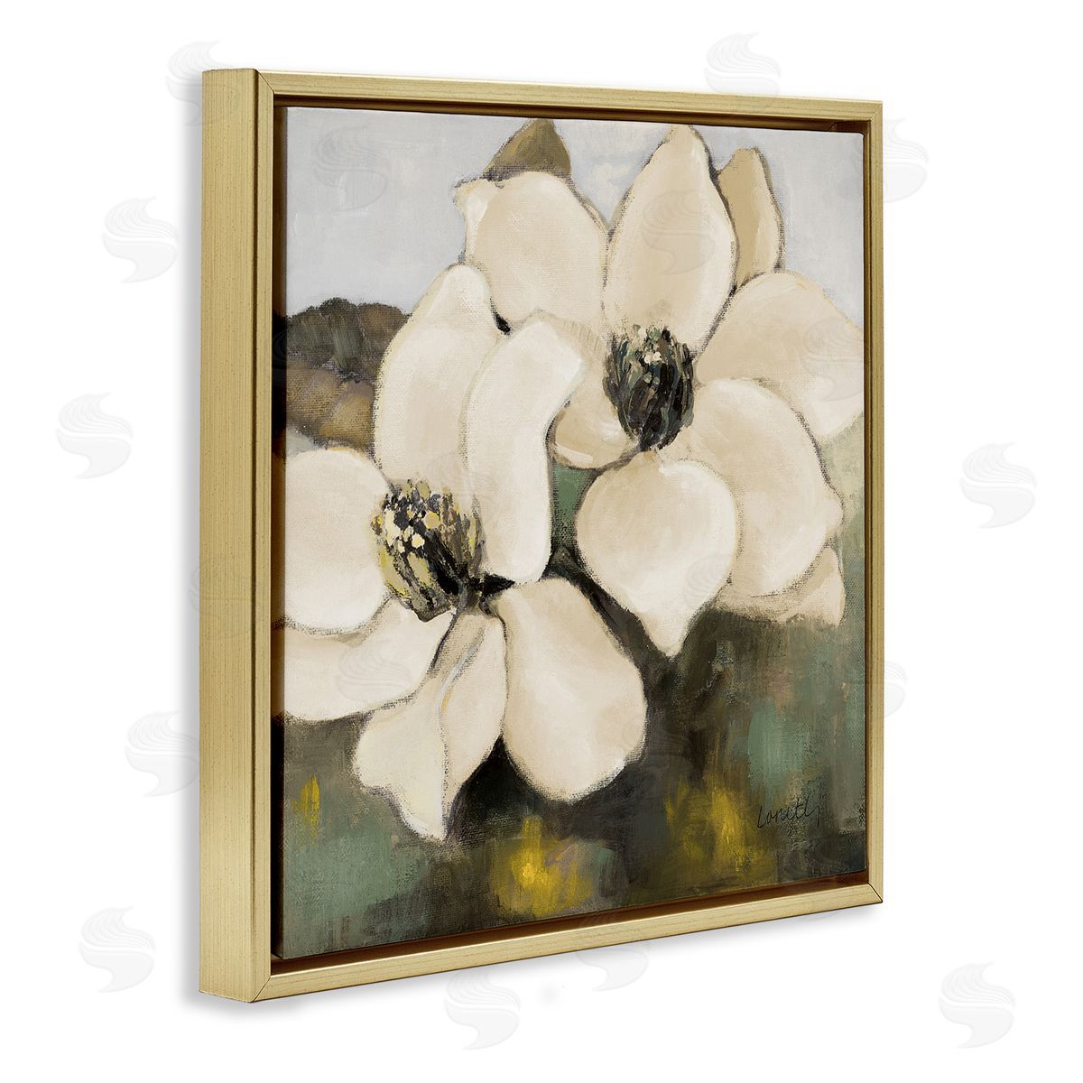 Magnolia Blossom Duo Gold Floating Frame Canvas Wall Art, Home Decor by Lanie Loreth