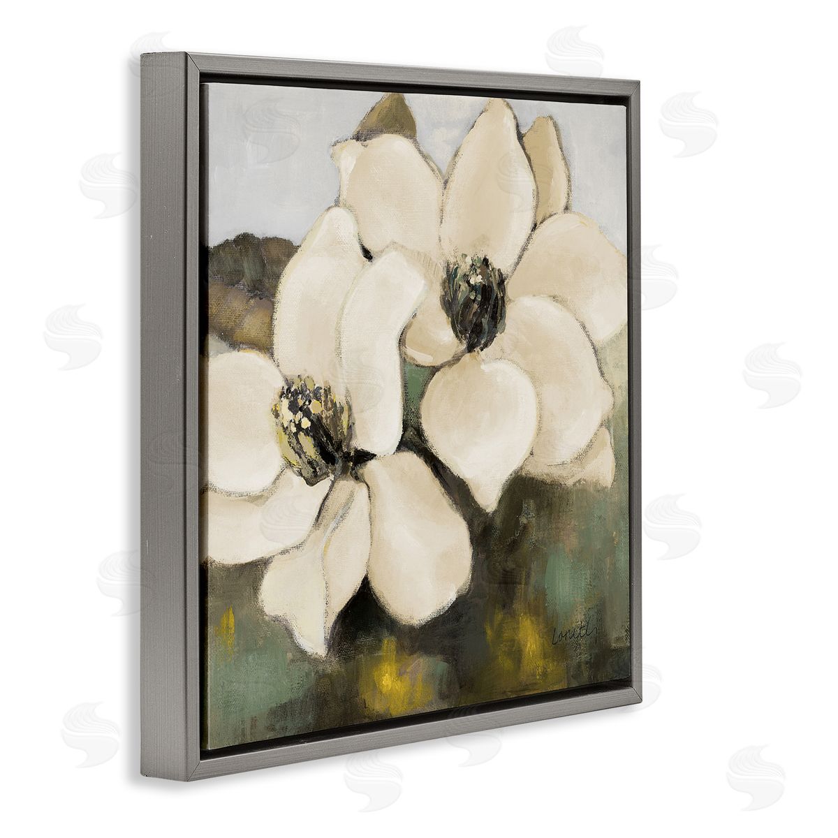 Magnolia Blossom Duo Grey Floating Frame Canvas Wall Art, Home Decor by Lanie Loreth