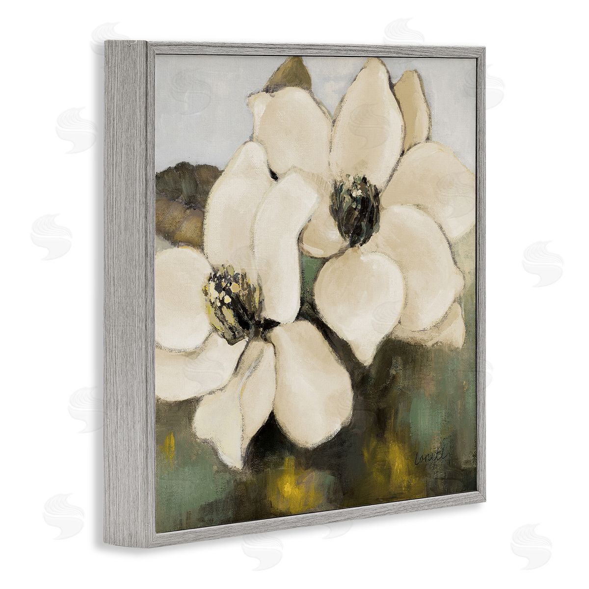 Magnolia Blossom Duo Grey Frame Print Wall Art, Home Decor by Lanie Loreth