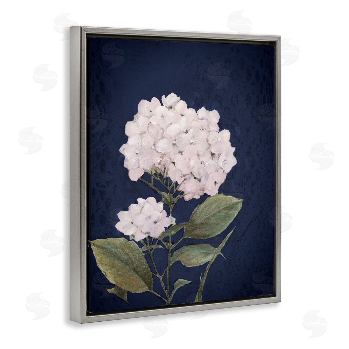 White Hydrangea Blossom Grey Floating Frame Canvas Wall Art, Home Decor by Patricia Pinto