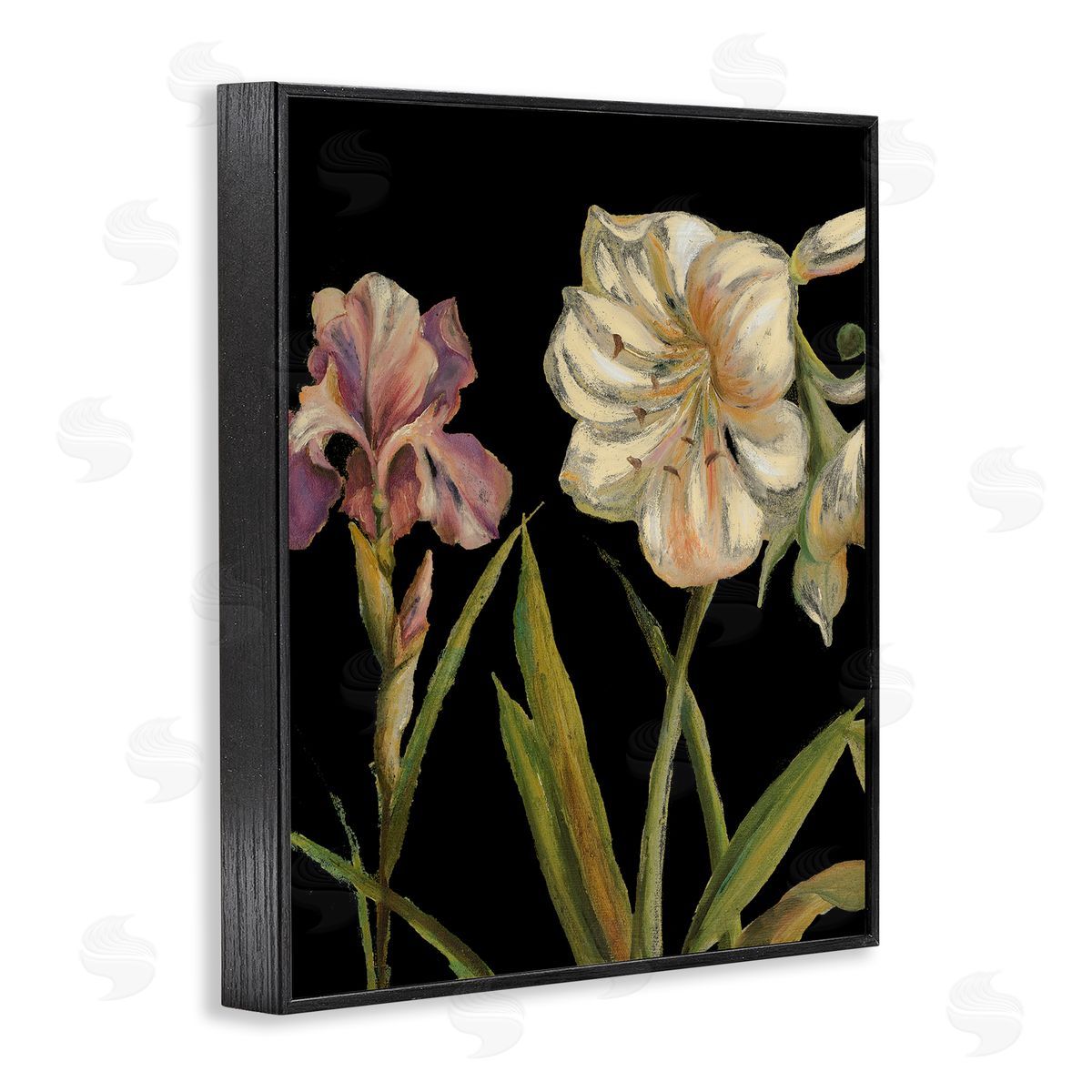Iris Flowers on Black Black Frame Print Wall Art, Home Decor by Patricia Pinto