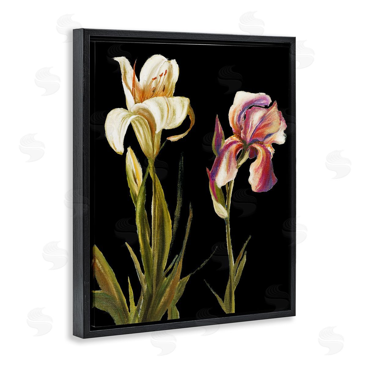 Alluring Iris Blooms Black Floating Frame Canvas Wall Art, Home Decor by Patricia Pinto