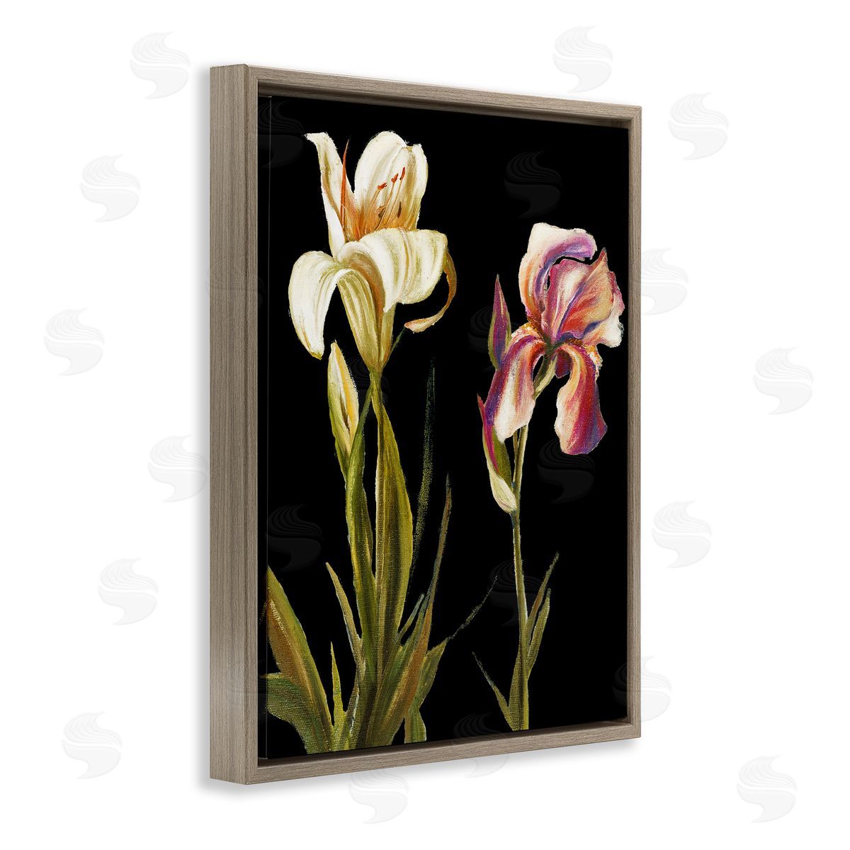 Alluring Iris Blooms Brown Floating Frame Canvas Wall Art, Home Decor by Patricia Pinto
