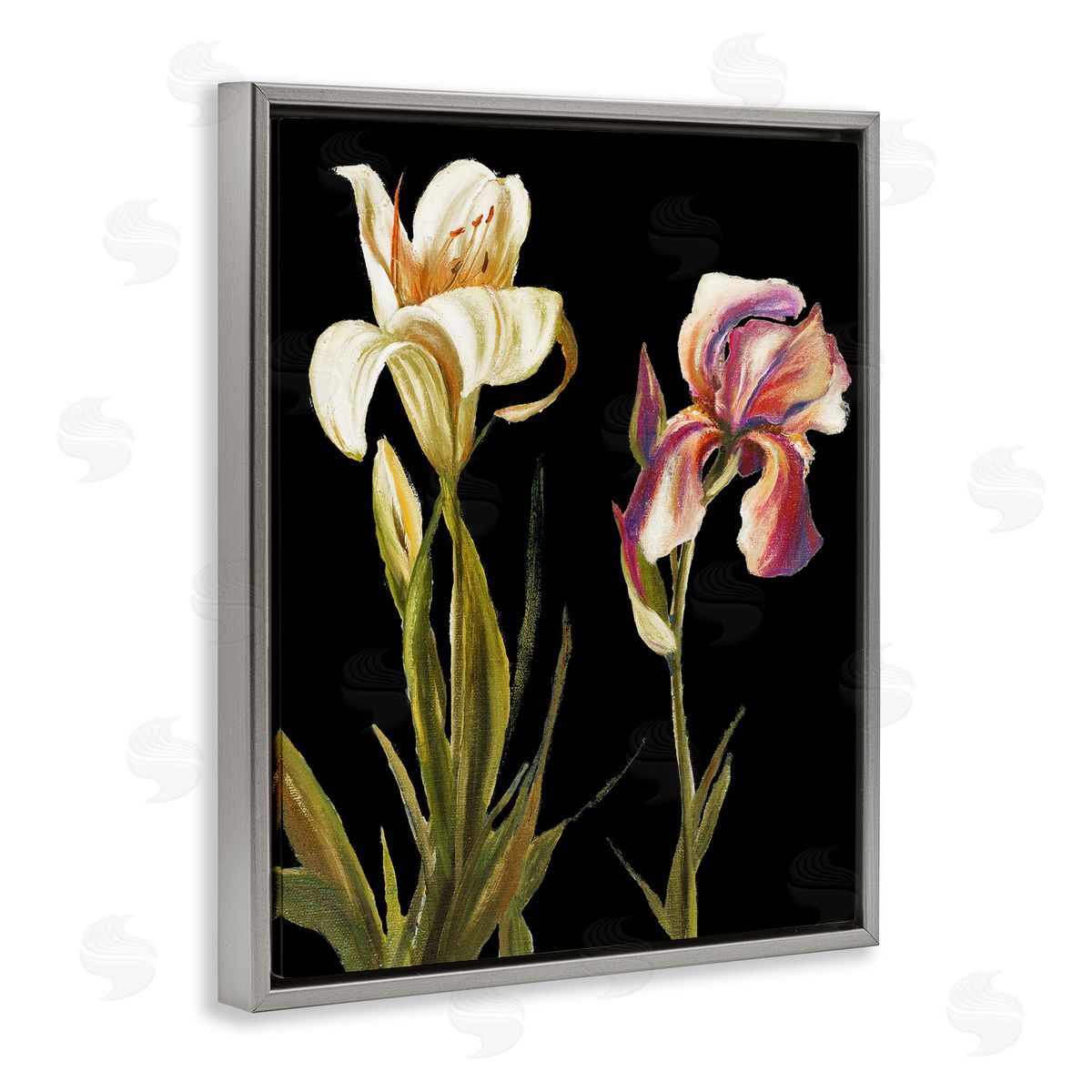 Alluring Iris Blooms Grey Floating Frame Canvas Wall Art, Home Decor by Patricia Pinto