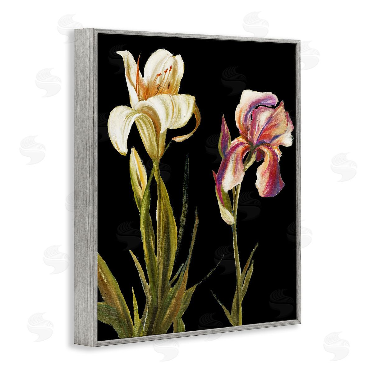 Alluring Iris Blooms Grey Frame Print Wall Art, Home Decor by Patricia Pinto