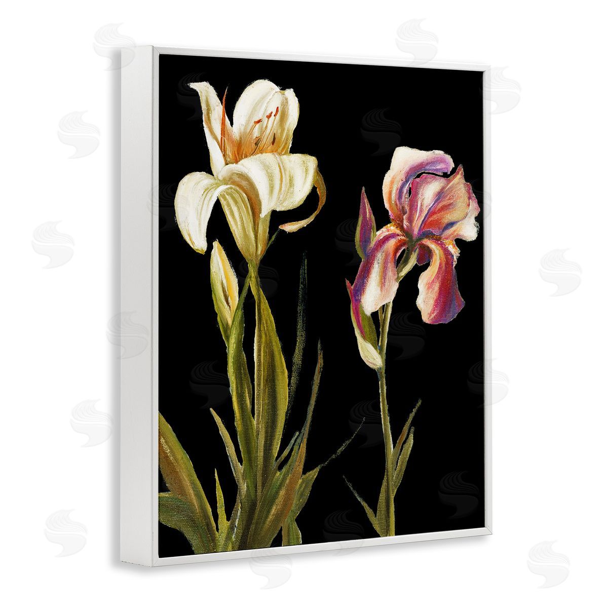 Alluring Iris Blooms White Frame Print Wall Art, Home Decor by Patricia Pinto