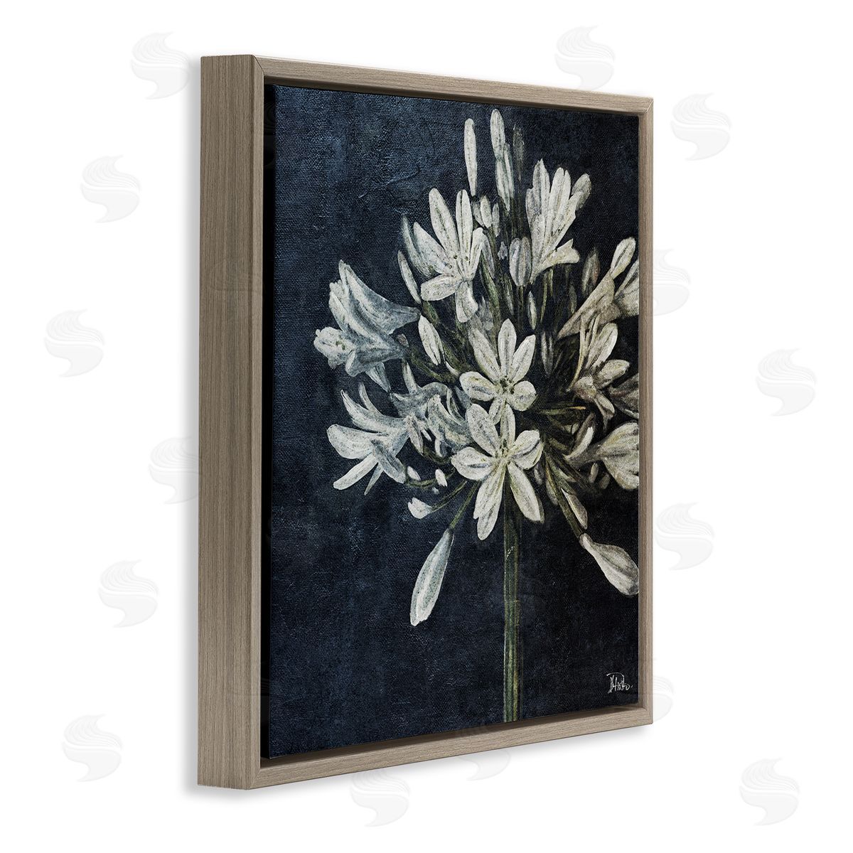 White Herb Blooms Brown Floating Frame Canvas Wall Art, Home Decor by Patricia Pinto