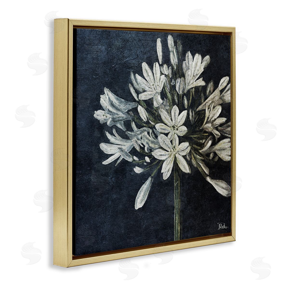 White Herb Blooms Gold Floating Frame Canvas Wall Art, Home Decor by Patricia Pinto