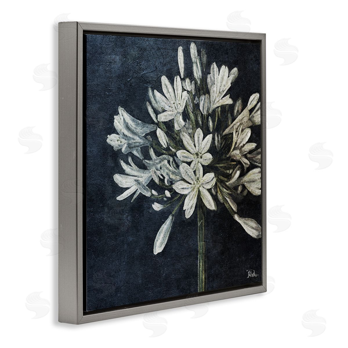 White Herb Blooms Grey Floating Frame Canvas Wall Art, Home Decor by Patricia Pinto