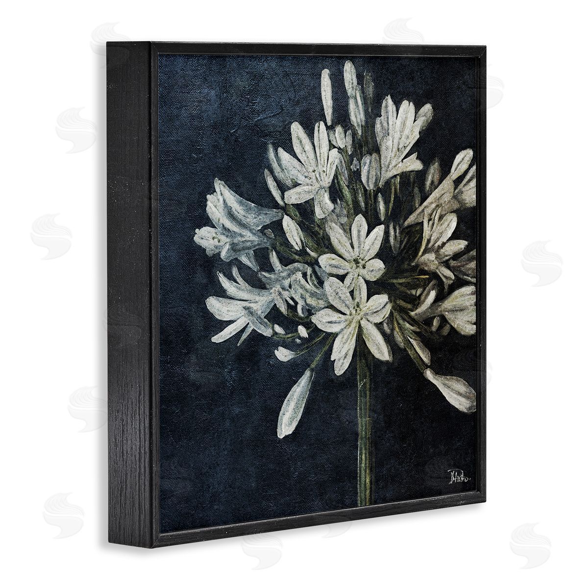 White Herb Blooms Black Frame Print Wall Art, Home Decor by Patricia Pinto
