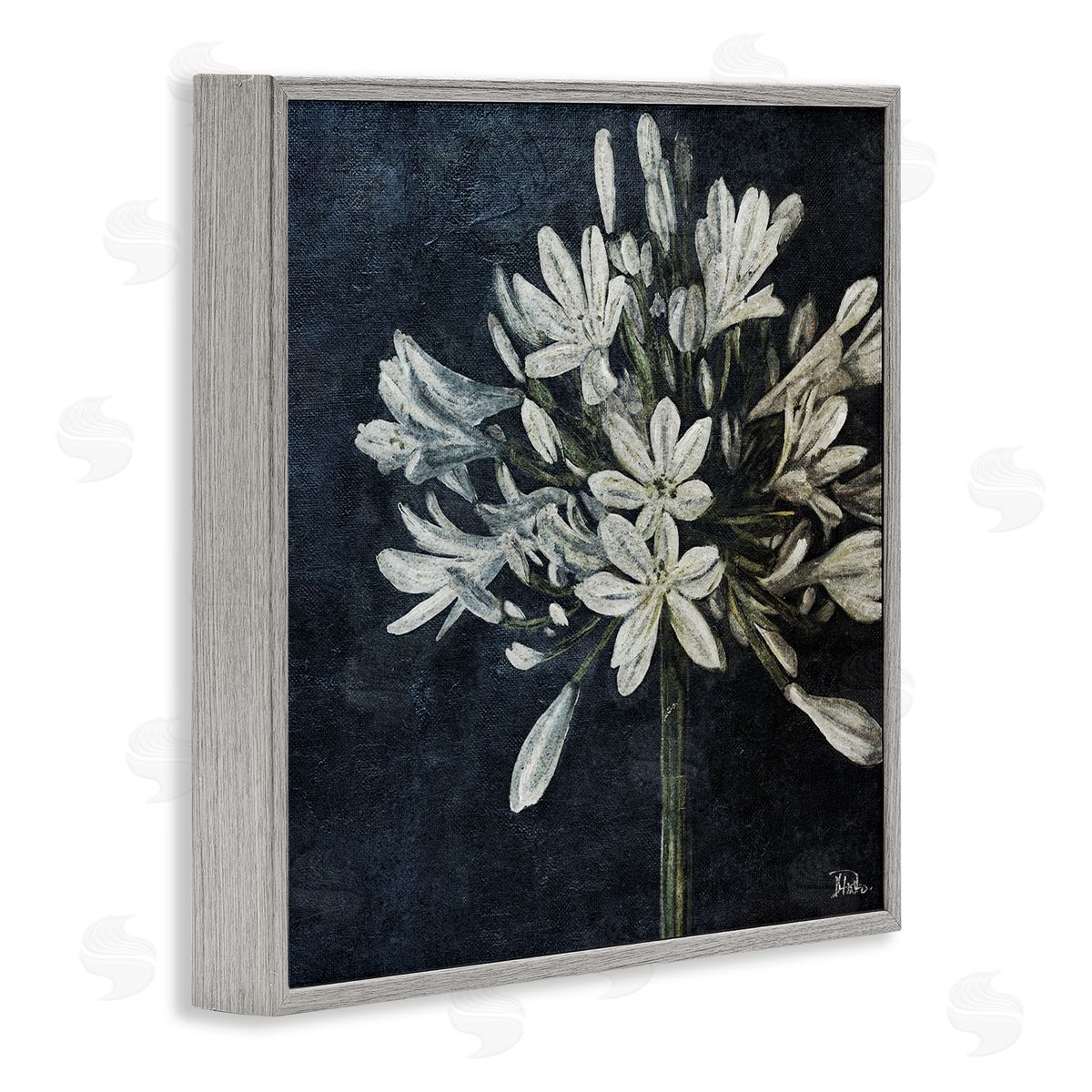 White Herb Blooms Grey Frame Print Wall Art, Home Decor by Patricia Pinto