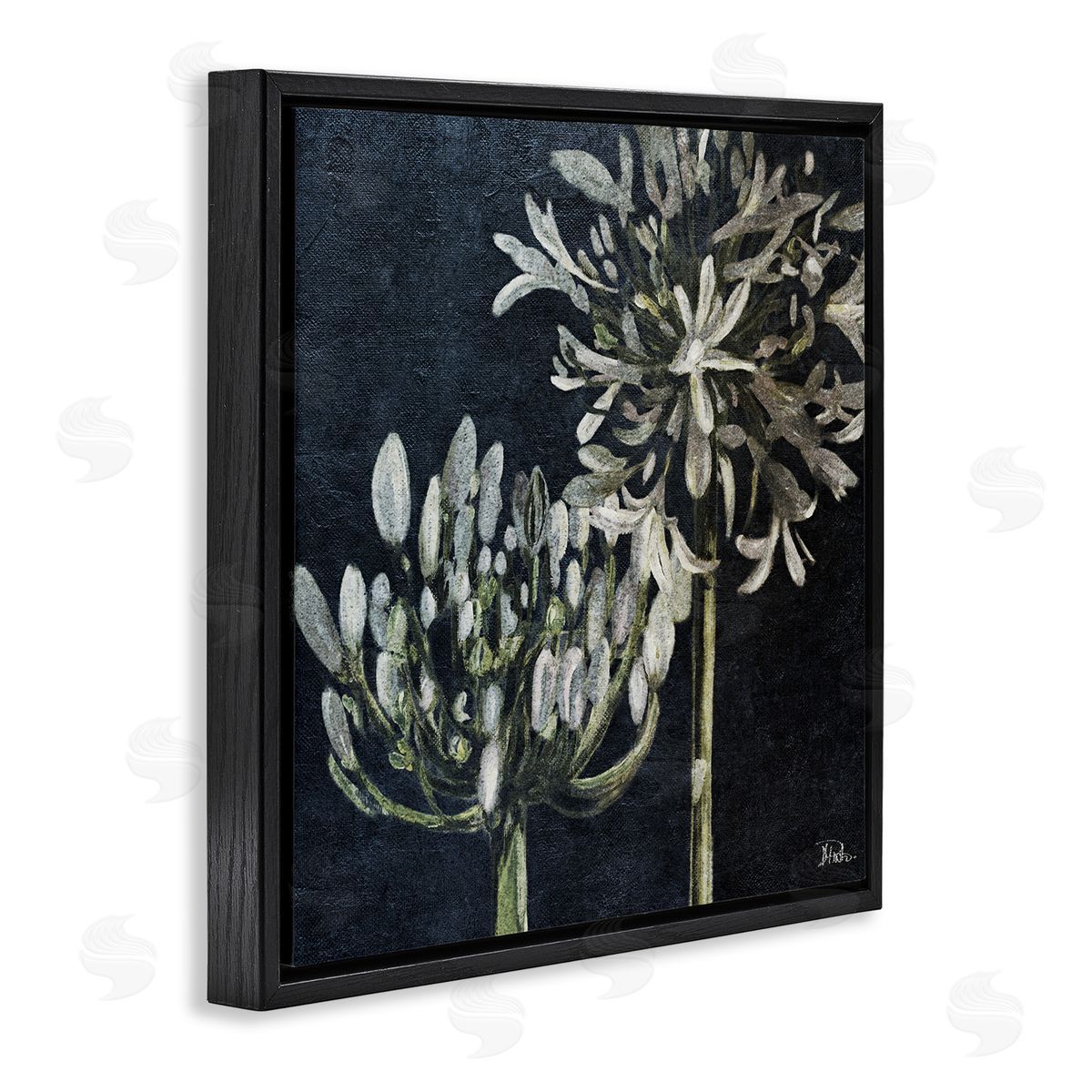 Blooming White Herbs Black Floating Frame Canvas Wall Art, Home Decor by Patricia Pinto