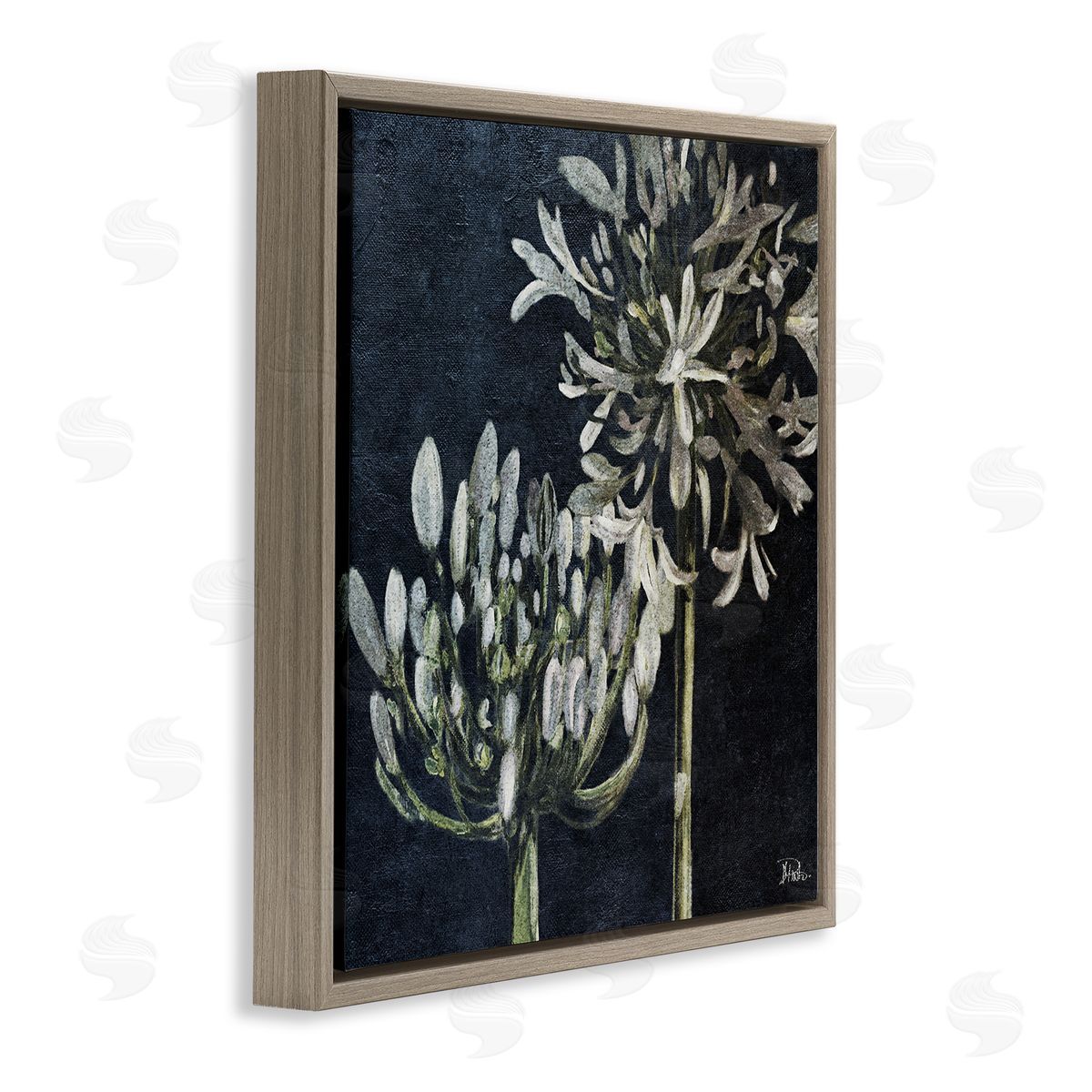 Blooming White Herbs Brown Floating Frame Canvas Wall Art, Home Decor by Patricia Pinto