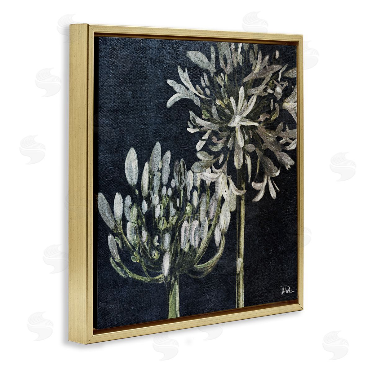Blooming White Herbs Gold Floating Frame Canvas Wall Art, Home Decor by Patricia Pinto
