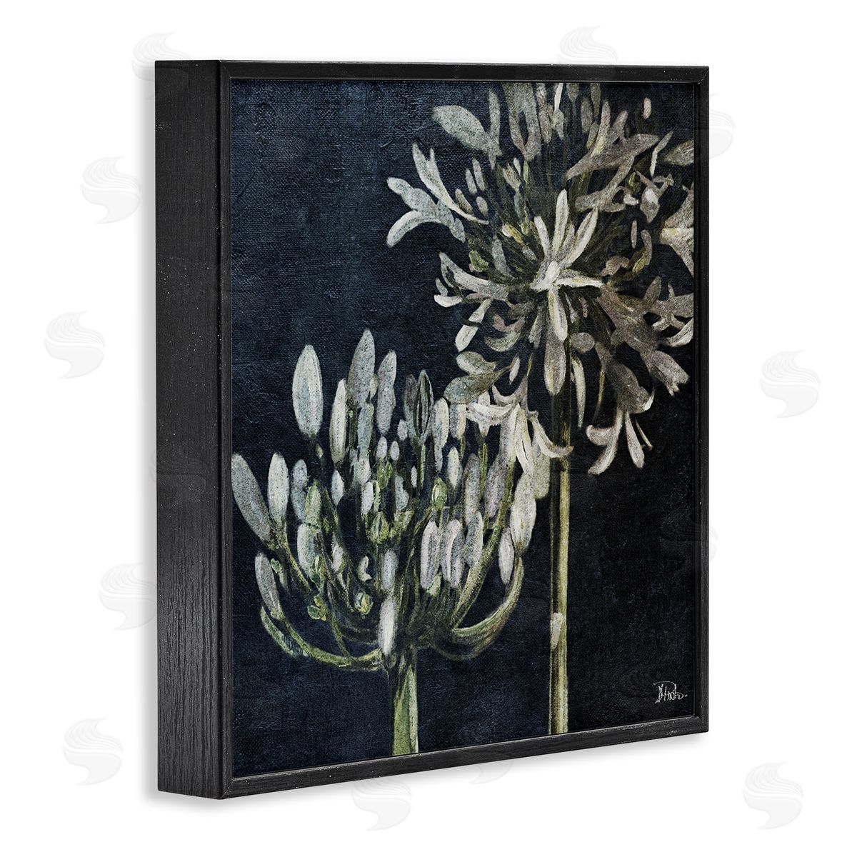 Blooming White Herbs Black Frame Print Wall Art, Home Decor by Patricia Pinto