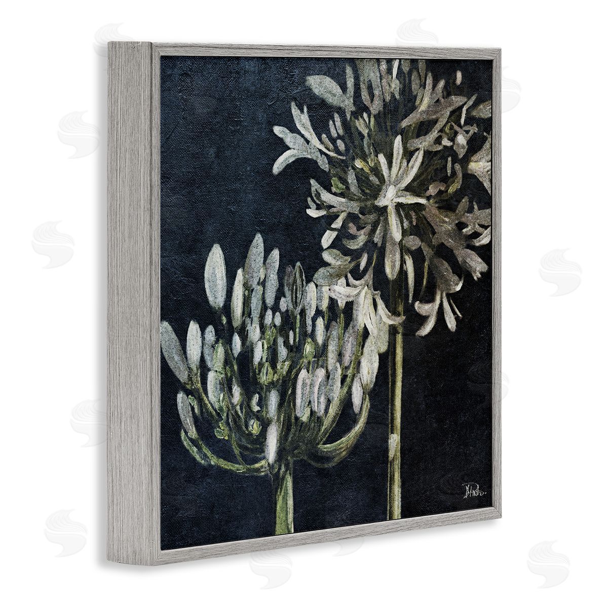 Blooming White Herbs Grey Frame Print Wall Art, Home Decor by Patricia Pinto