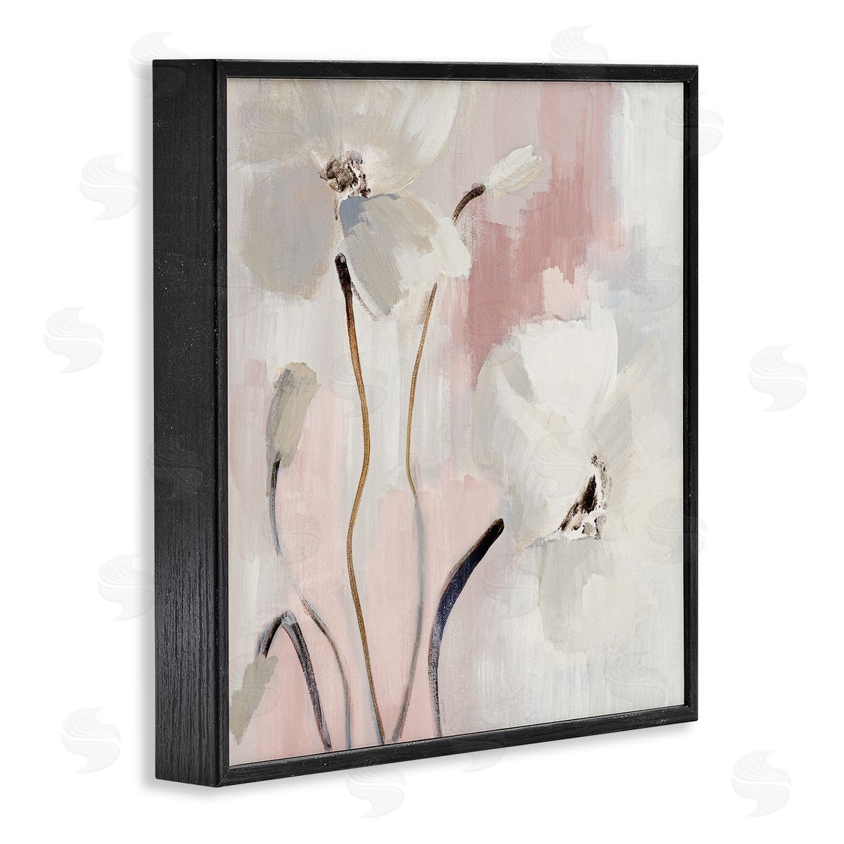 Abstract White Blooms Black Frame Print Wall Art, Home Decor by Lanie Loreth