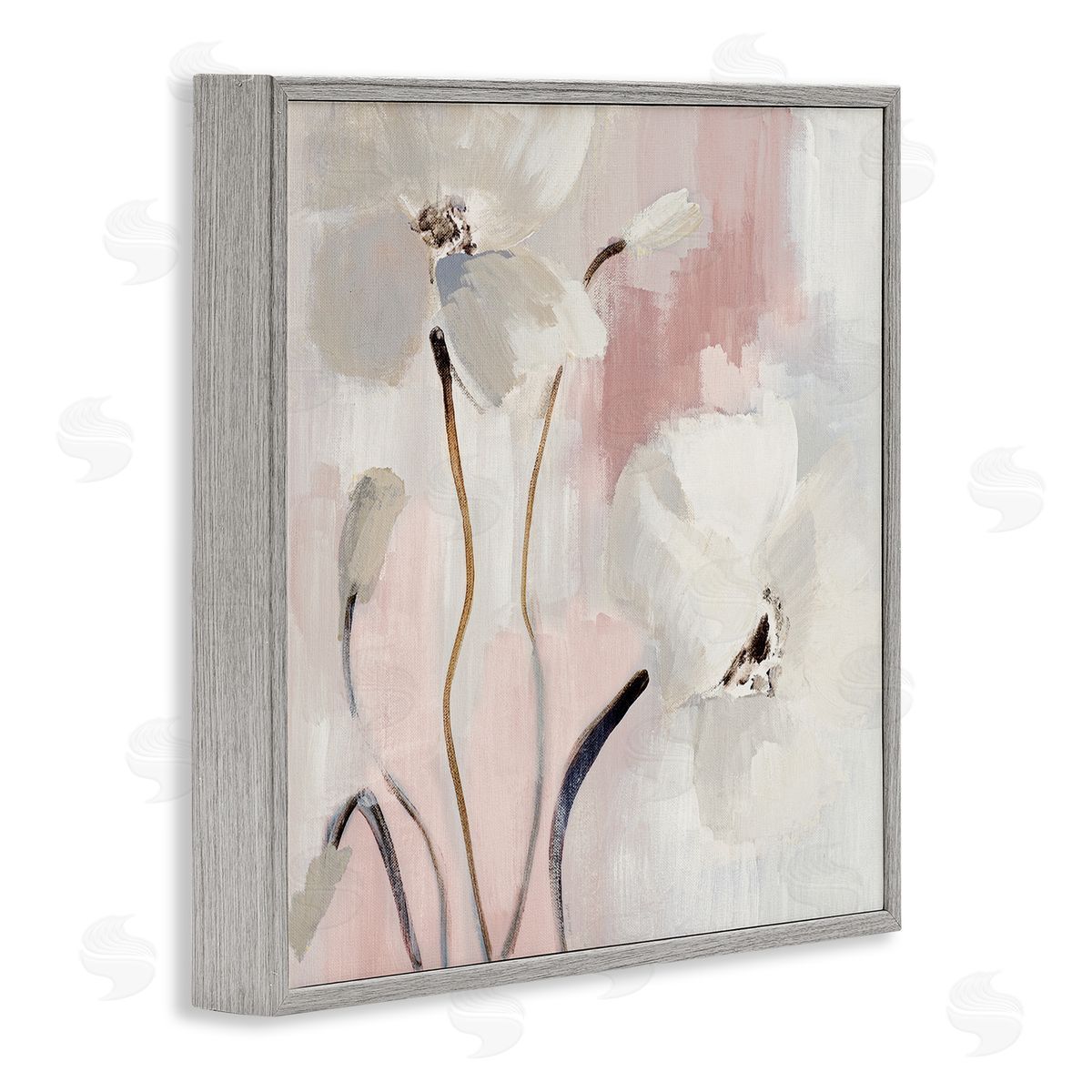 Abstract White Blooms Grey Frame Print Wall Art, Home Decor by Lanie Loreth