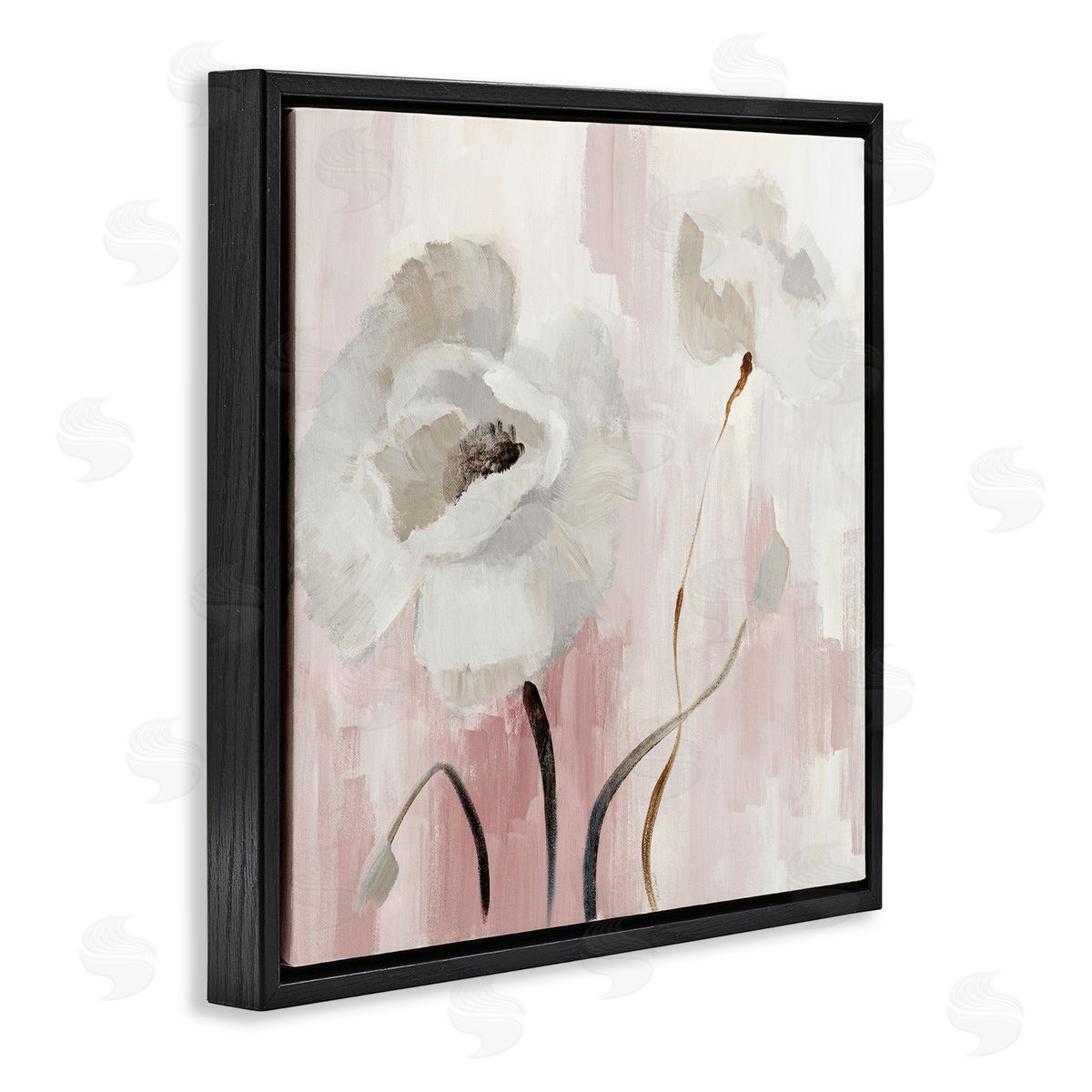 Abstract White Blossoms Black Floating Frame Canvas Wall Art, Home Decor by Lanie Loreth
