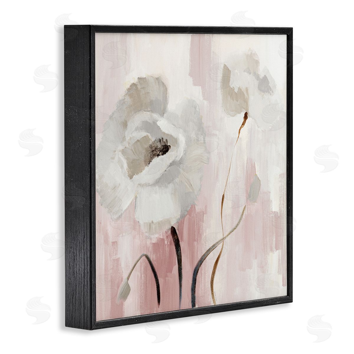 Abstract White Blossoms Black Frame Print Wall Art, Home Decor by Lanie Loreth