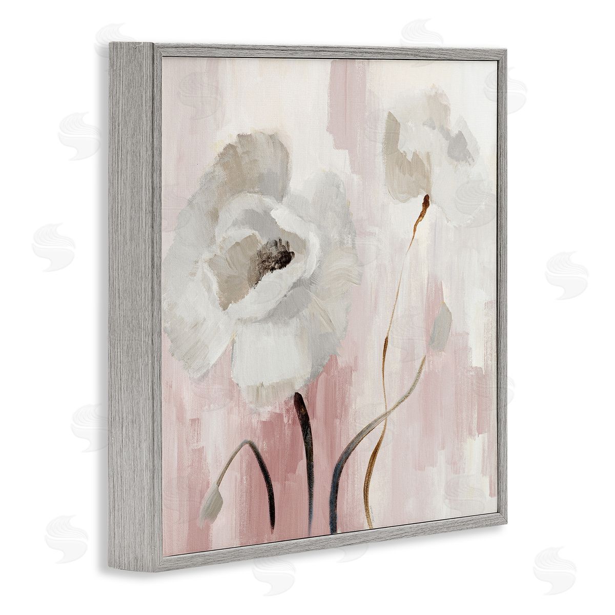 Abstract White Blossoms Grey Frame Print Wall Art, Home Decor by Lanie Loreth