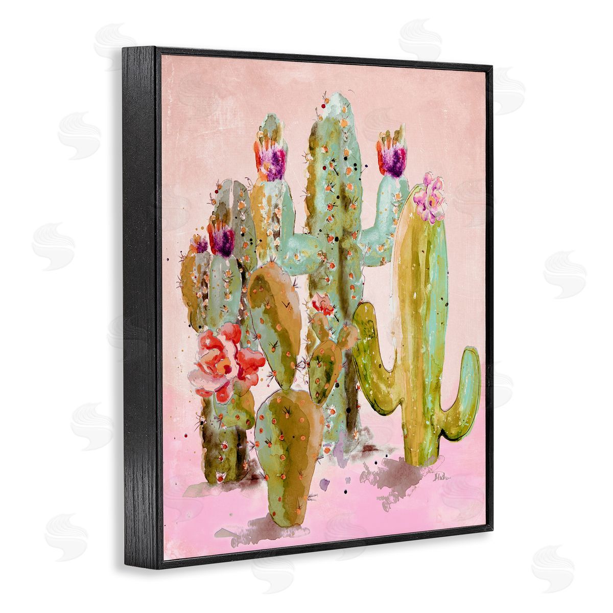 Fun Floral Cacti Black Frame Print Wall Art, Home Decor by Patricia Pinto