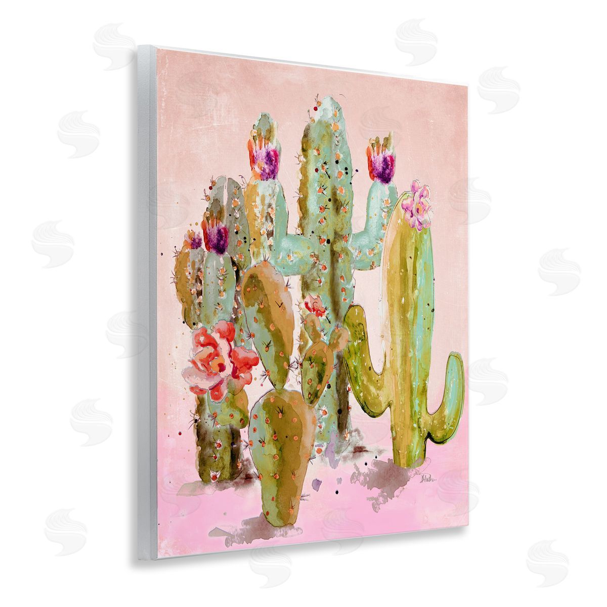 Fun Floral Cacti Wood Plaque Wall Art, Home Decor by Patricia Pinto