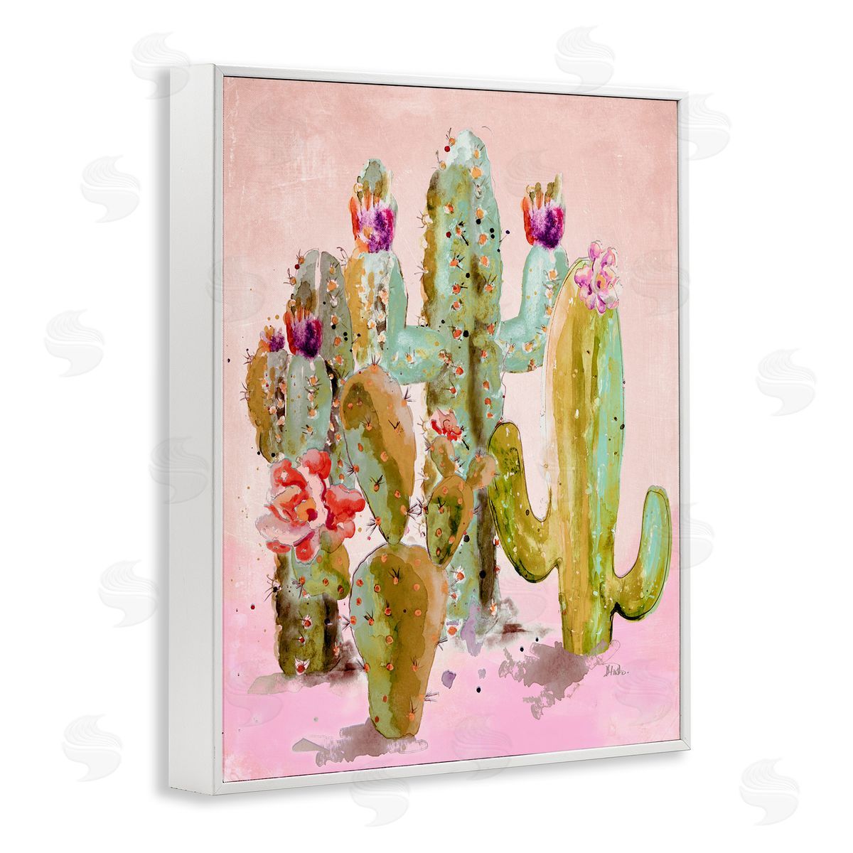 Fun Floral Cacti White Frame Print Wall Art, Home Decor by Patricia Pinto