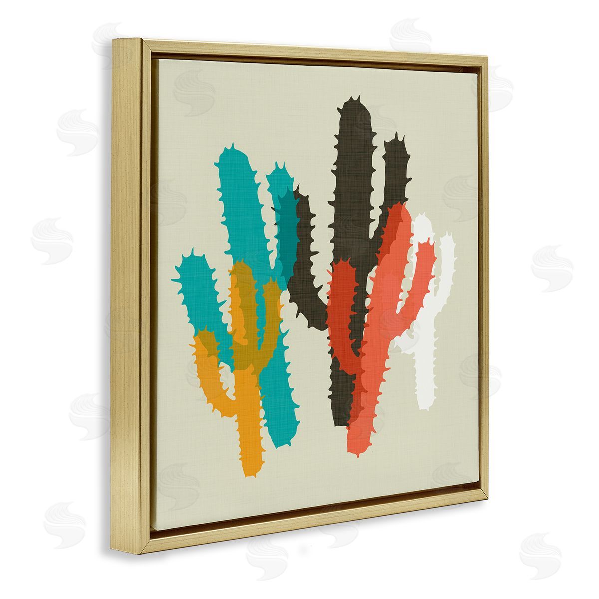 Layered Bold Cacti Gold Floating Frame Canvas Wall Art, Home Decor by Sd Graphics Studio