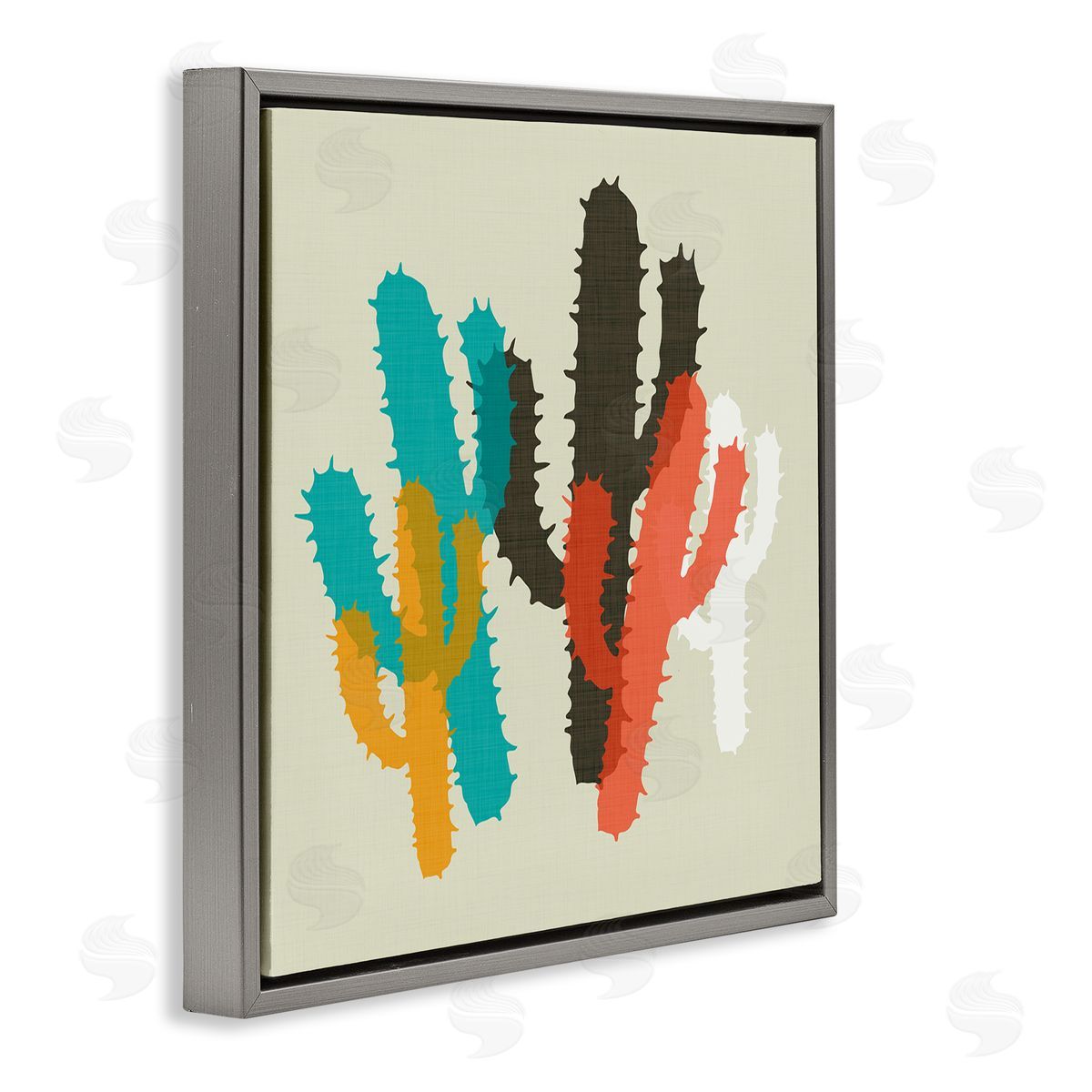 Layered Bold Cacti Grey Floating Frame Canvas Wall Art, Home Decor by Sd Graphics Studio