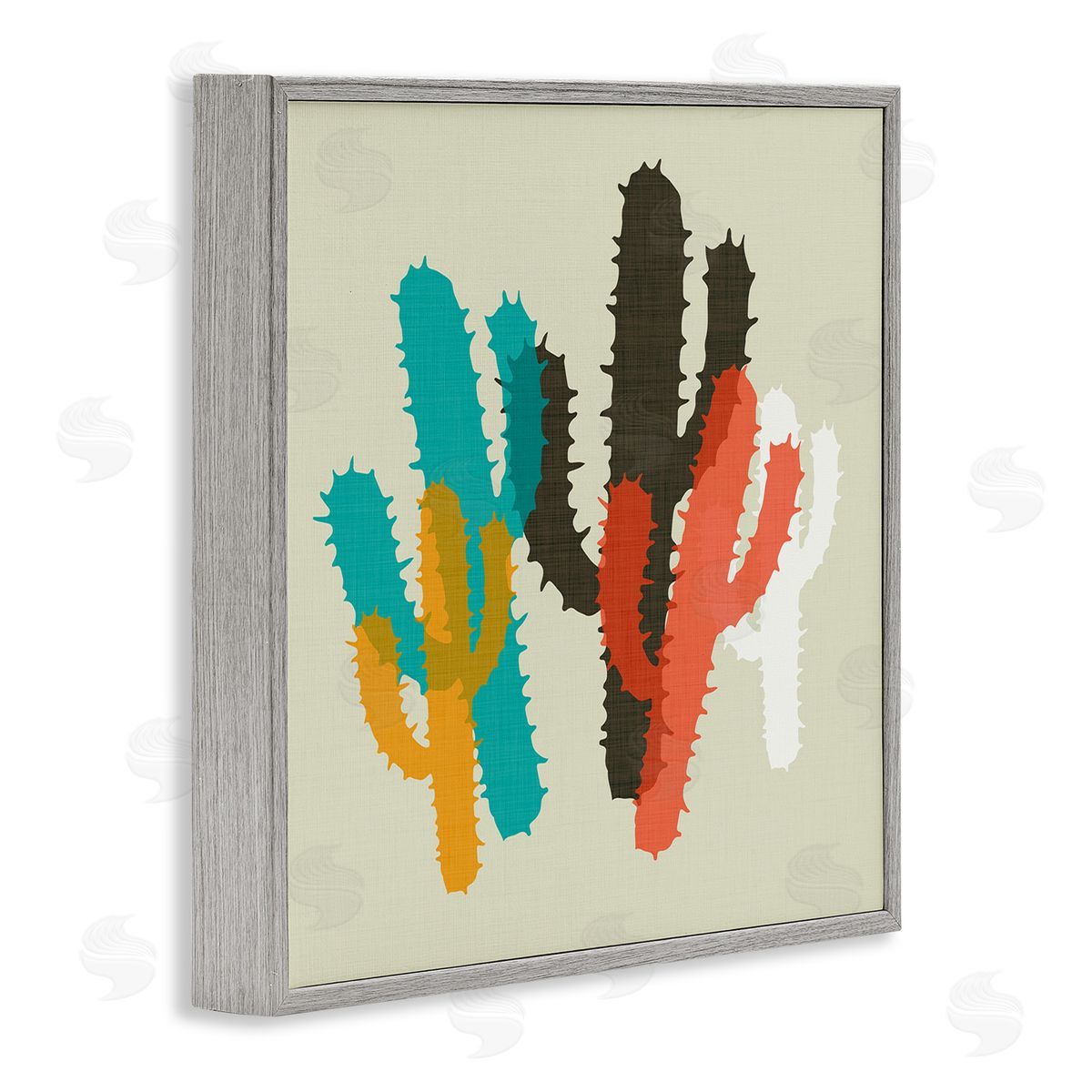 Layered Bold Cacti Grey Frame Print Wall Art, Home Decor by Sd Graphics Studio
