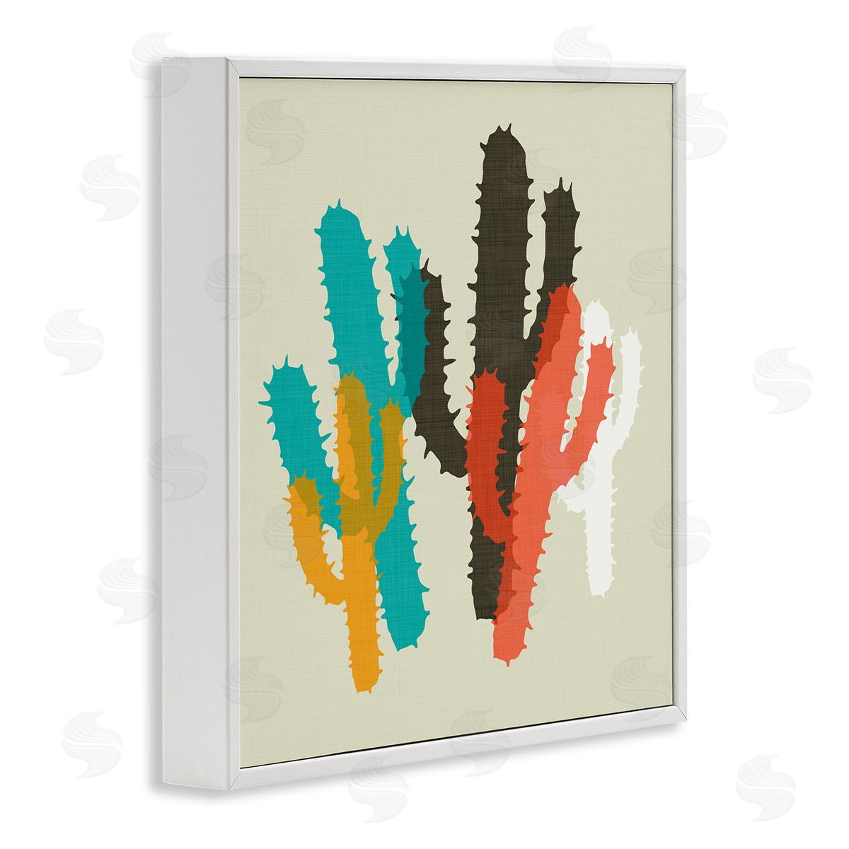 Layered Bold Cacti White Frame Print Wall Art, Home Decor by Sd Graphics Studio