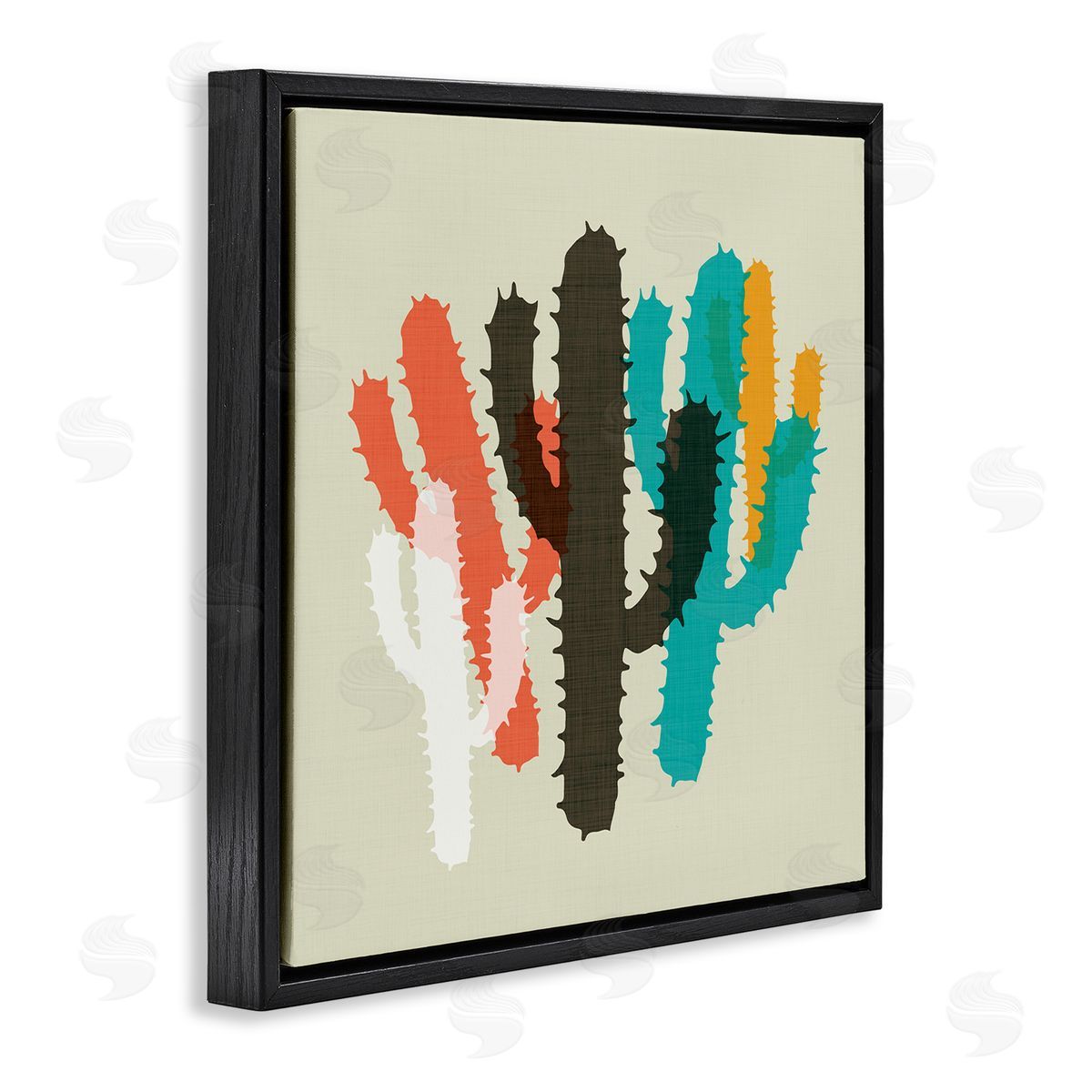 Overlapping Cactus Pattern Black Floating Frame Canvas Wall Art, Home Decor by Sd Graphics Studio