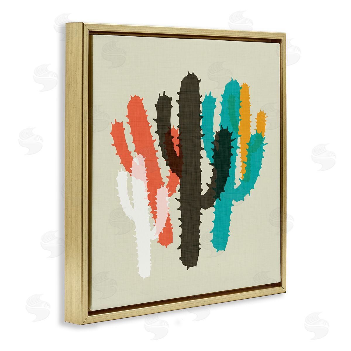 Overlapping Cactus Pattern Gold Floating Frame Canvas Wall Art, Home Decor by Sd Graphics Studio
