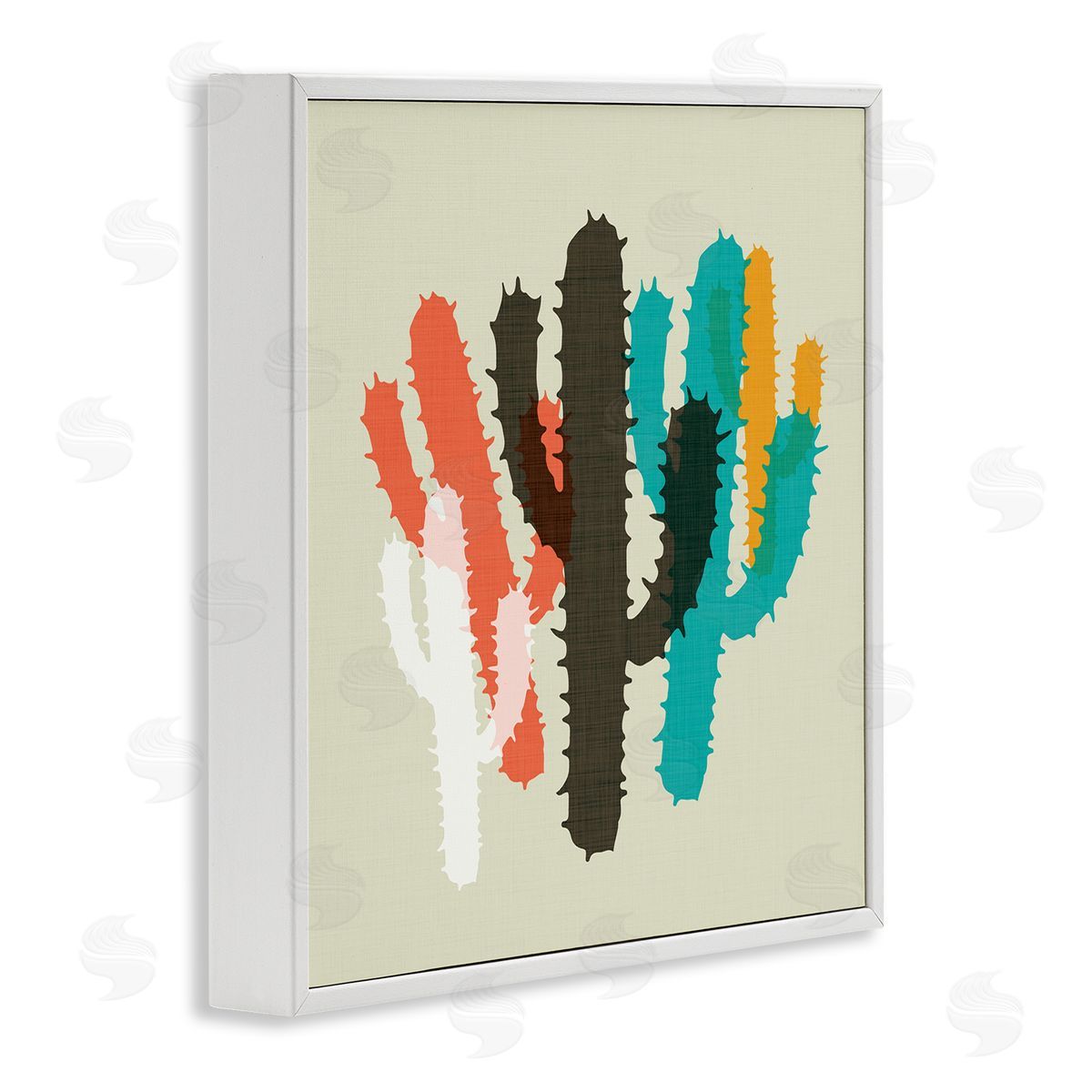 Overlapping Cactus Pattern White Frame Print Wall Art, Home Decor by Sd Graphics Studio