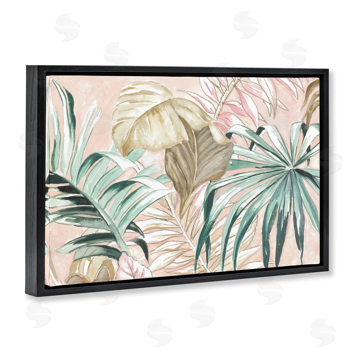 Soft Tropical Leaves Black Floating Frame Canvas Wall Art, Home Decor by Patricia Pinto