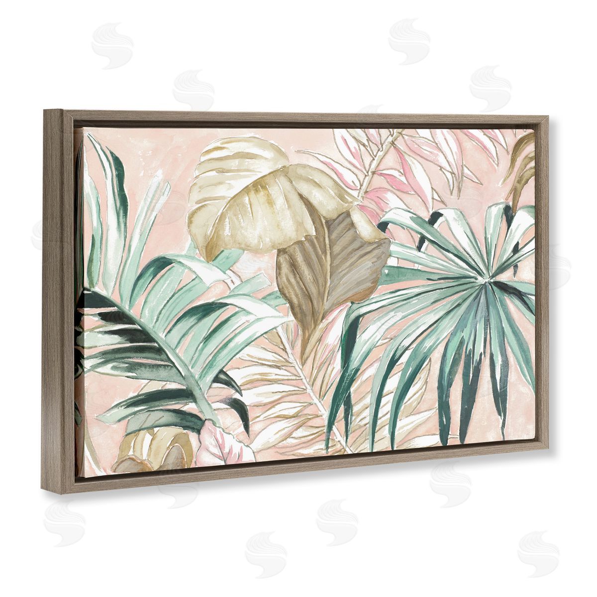 Soft Tropical Leaves Brown Floating Frame Canvas Wall Art, Home Decor by Patricia Pinto