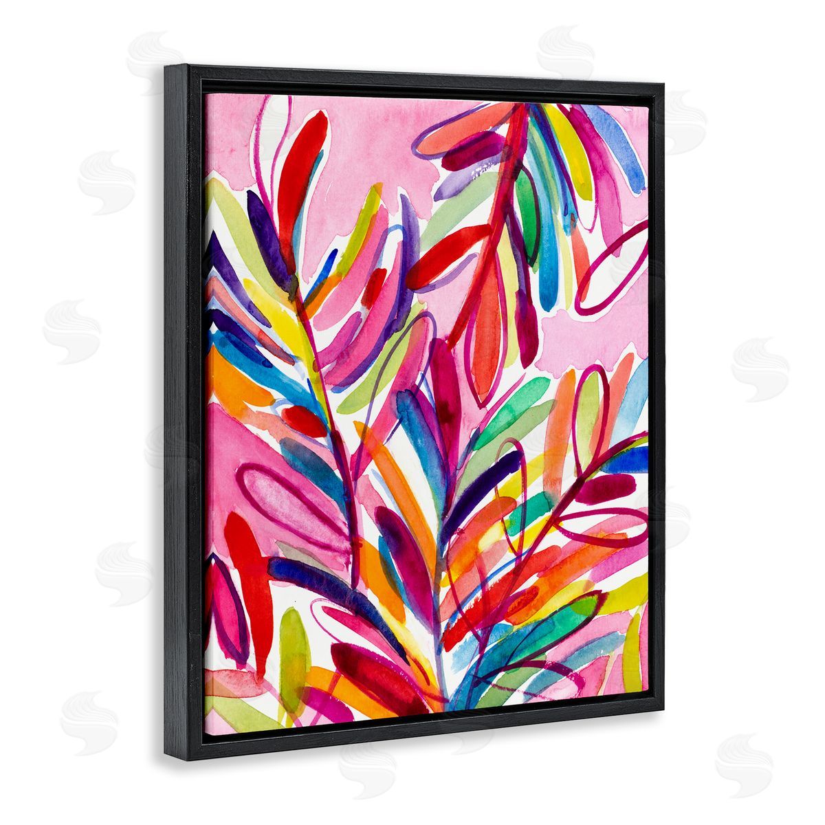 Bold Tropical Leaves Black Floating Frame Canvas Wall Art, Home Decor by Lanie Loreth