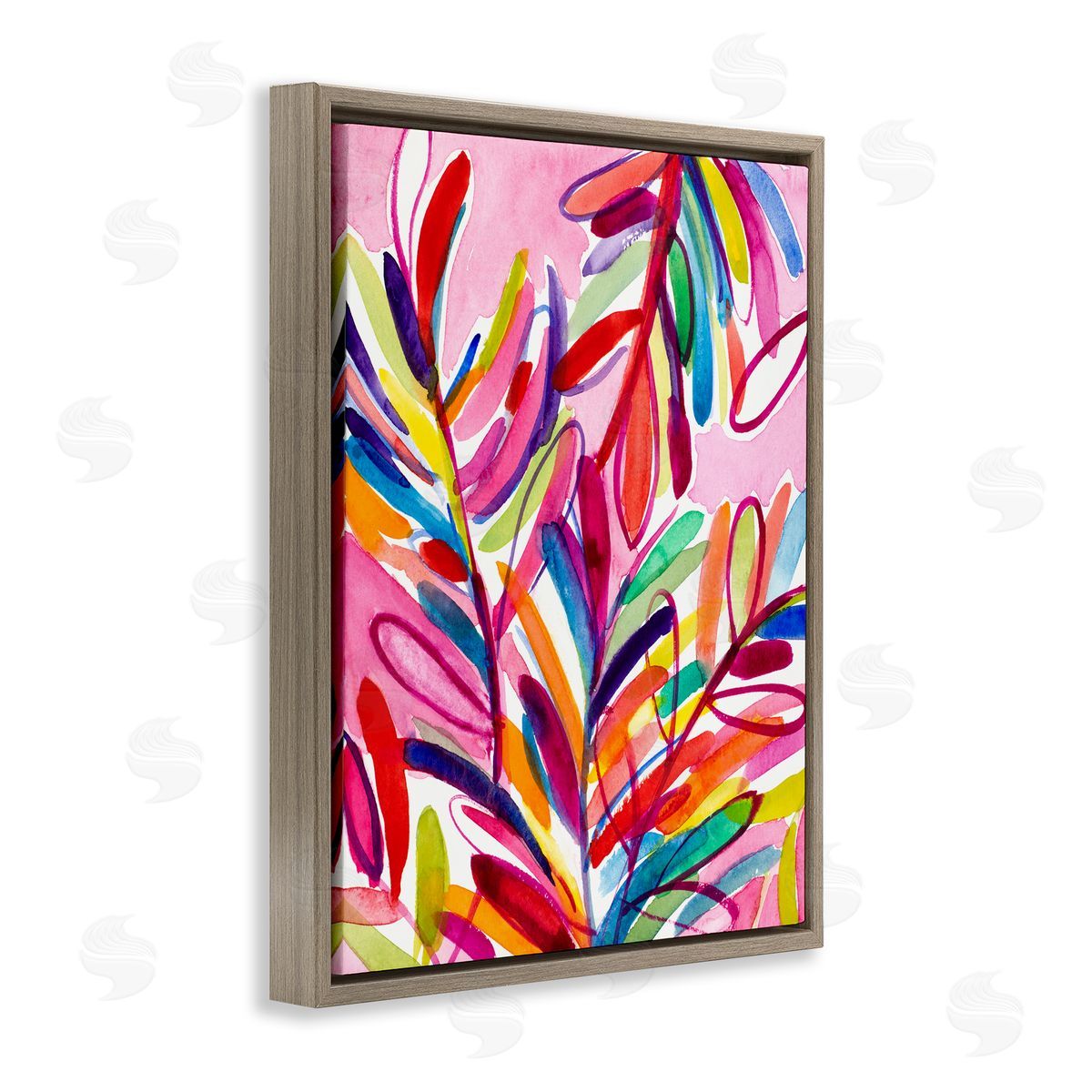Bold Tropical Leaves Brown Floating Frame Canvas Wall Art, Home Decor by Lanie Loreth