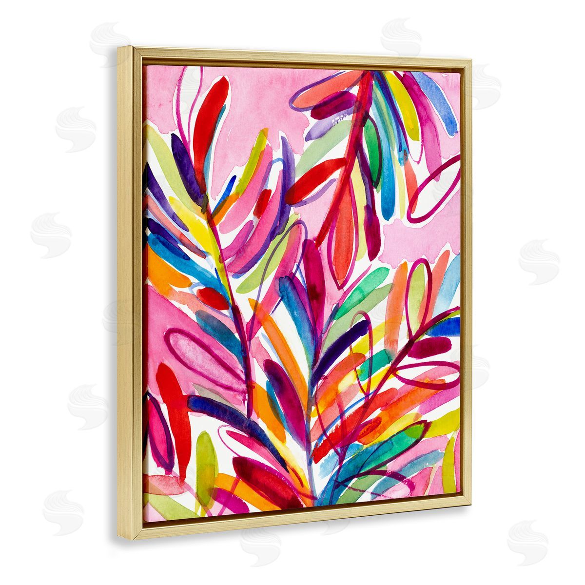Bold Tropical Leaves Gold Floating Frame Canvas Wall Art, Home Decor by Lanie Loreth
