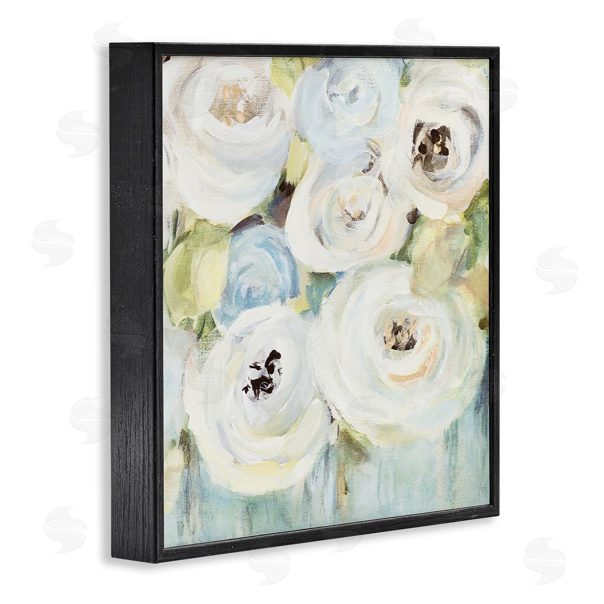 White Swirling Roses Black Frame Print Wall Art, Home Decor by Lanie Loreth