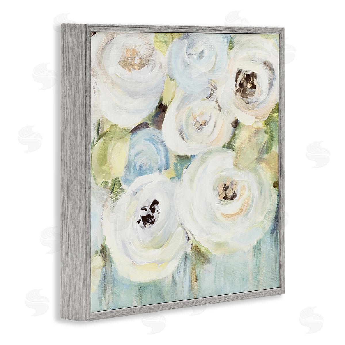 White Swirling Roses Grey Frame Print Wall Art, Home Decor by Lanie Loreth